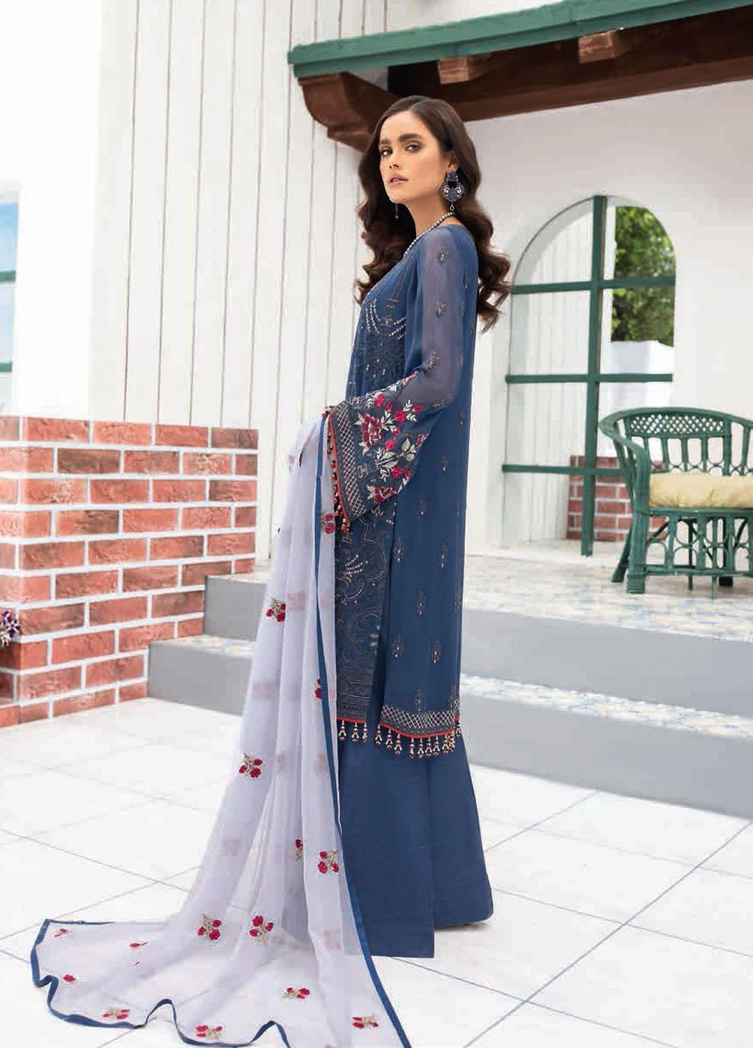 Flossie Embroidered Chiffon Suits Unstitched 3 Piece DECEMBER SKY - Luxury Collection