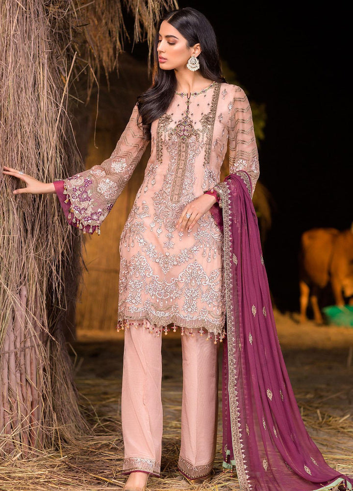 Flossie Embroidered Chiffon Suits Unstitched 3 Piece CANDY PINK - Luxury Collection