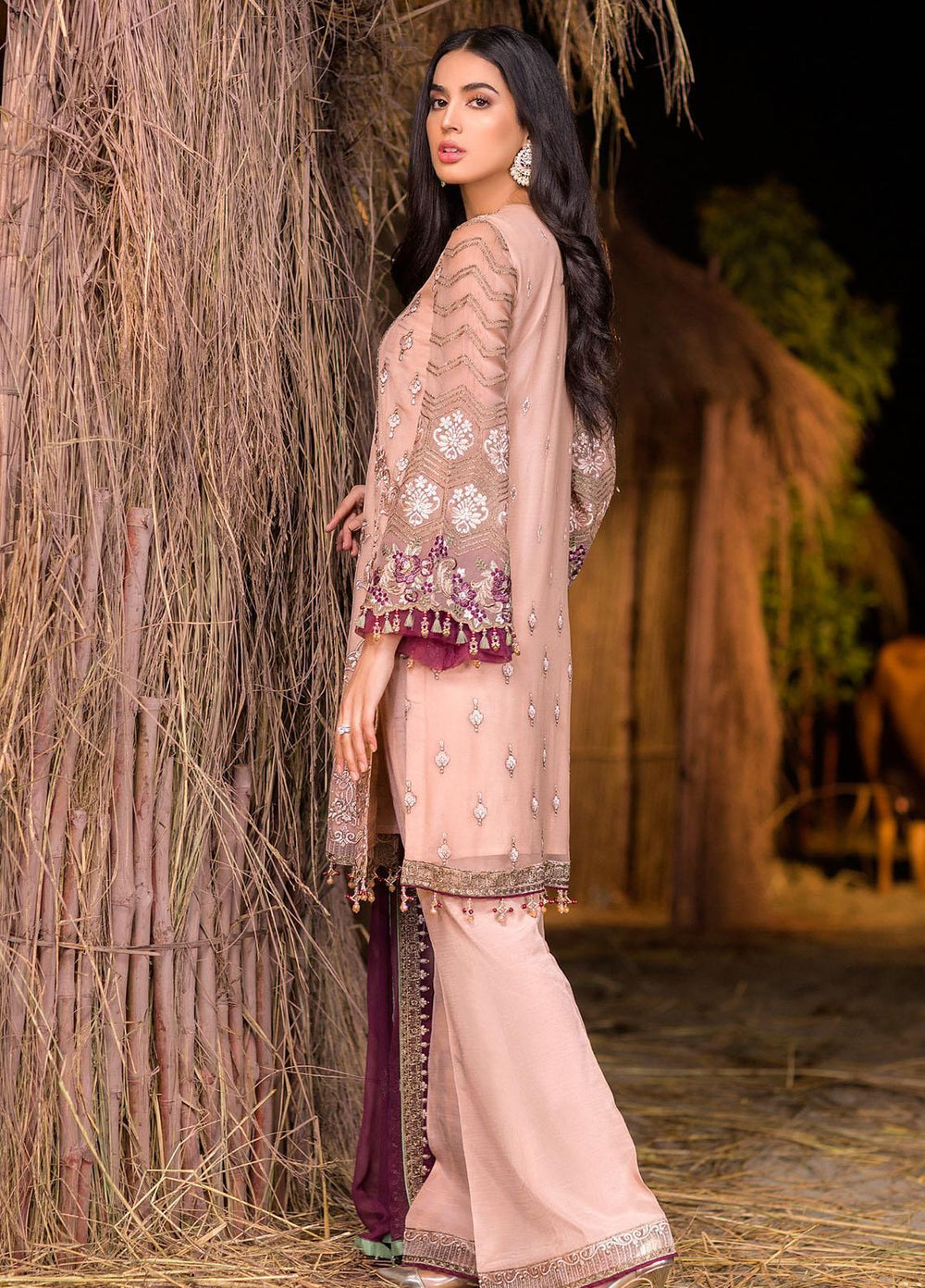 Flossie Embroidered Chiffon Suits Unstitched 3 Piece CANDY PINK - Luxury Collection
