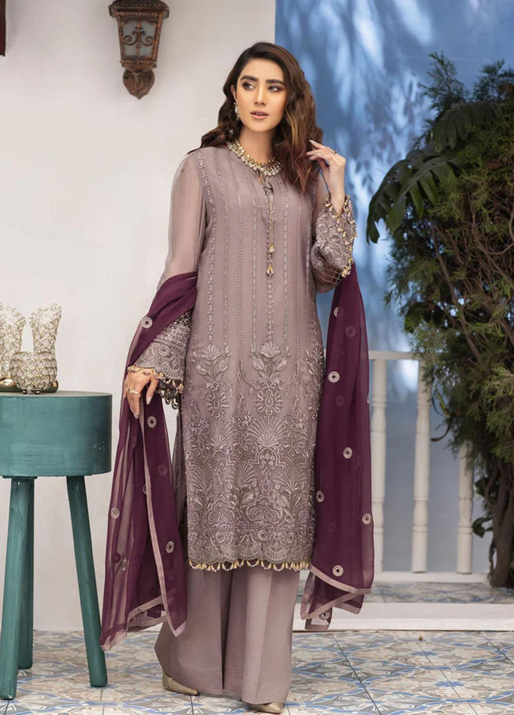 Flossie Embroidered Chiffon Suits Unstitched 3 Piece ADOBE ROSE - Luxury Collection