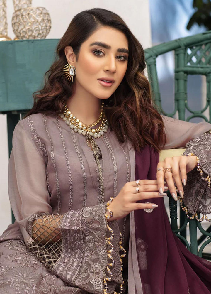 Flossie Embroidered Chiffon Suits Unstitched 3 Piece ADOBE ROSE - Luxury Collection
