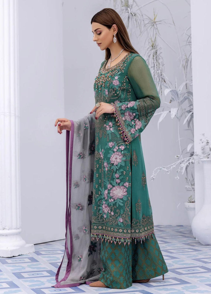 Flossie Embroidered Chiffon Suits Unstitched 3 Piece AQUA ESQUE - Luxury Collection
