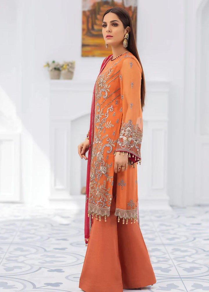 Flossie Embroidered Chiffon Suits Unstitched 3 Piece AUTUMN SUNSET - Luxury Collection