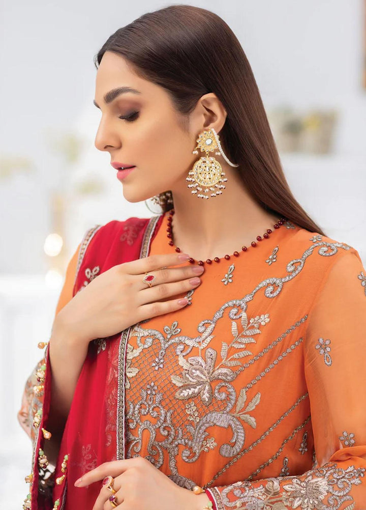 Flossie Embroidered Chiffon Suits Unstitched 3 Piece AUTUMN SUNSET - Luxury Collection