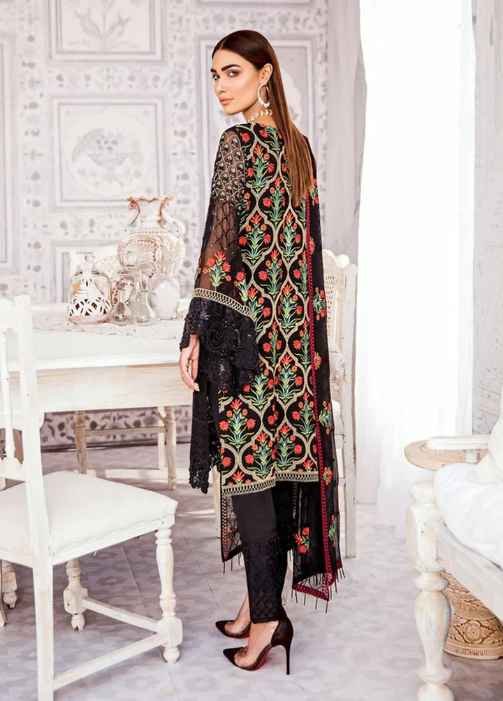 Flossie Embroidered Chiffon Suits Unstitched 3 Piece BLACK BEAUTY - Luxury Collection