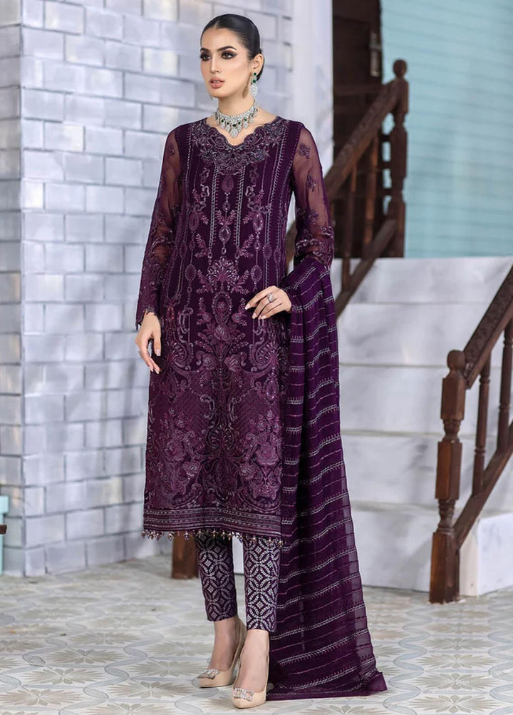 Flossie Embroidered Chiffon Suits Unstitched 3 Piece BURGUNDY - Luxury Collection