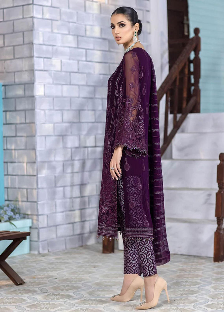 Flossie Embroidered Chiffon Suits Unstitched 3 Piece BURGUNDY - Luxury Collection