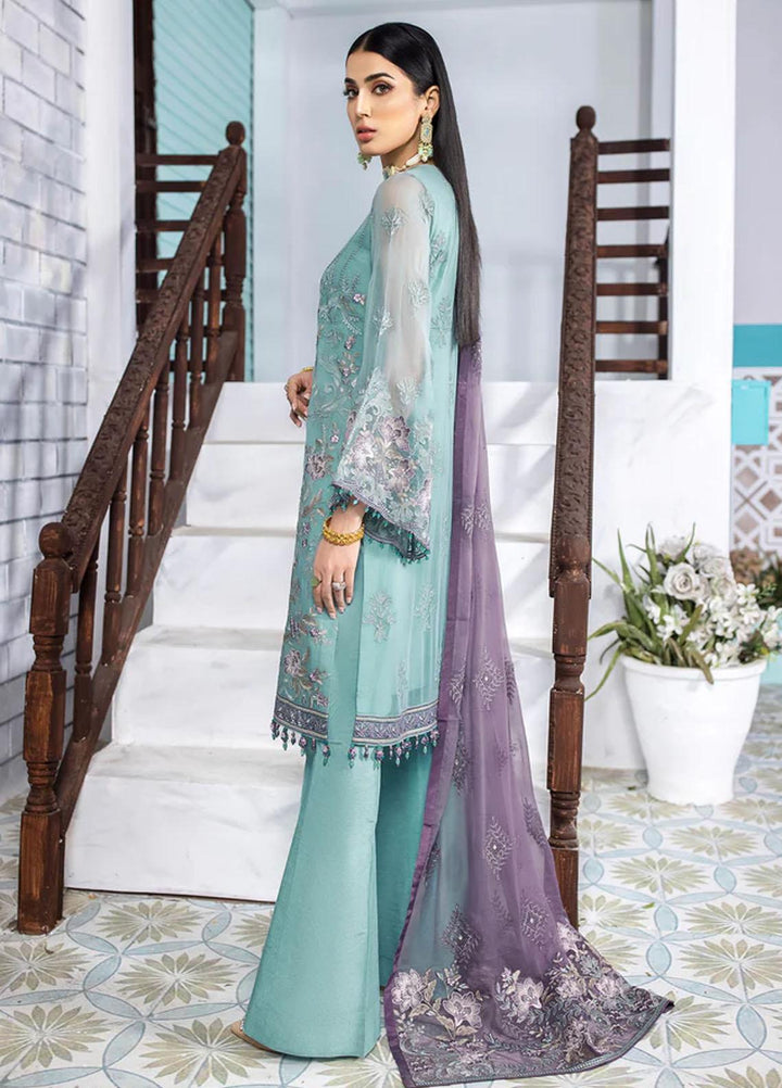 Flossie Embroidered Chiffon Suits Unstitched 3 Piece CABANA BLUE - Luxury Collection