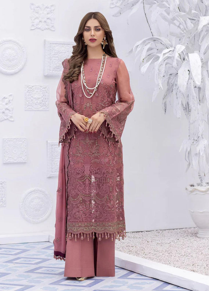 Flossie Embroidered Chiffon Suits Unstitched 3 Piece CAMELLIA ROSE - Luxury Collection