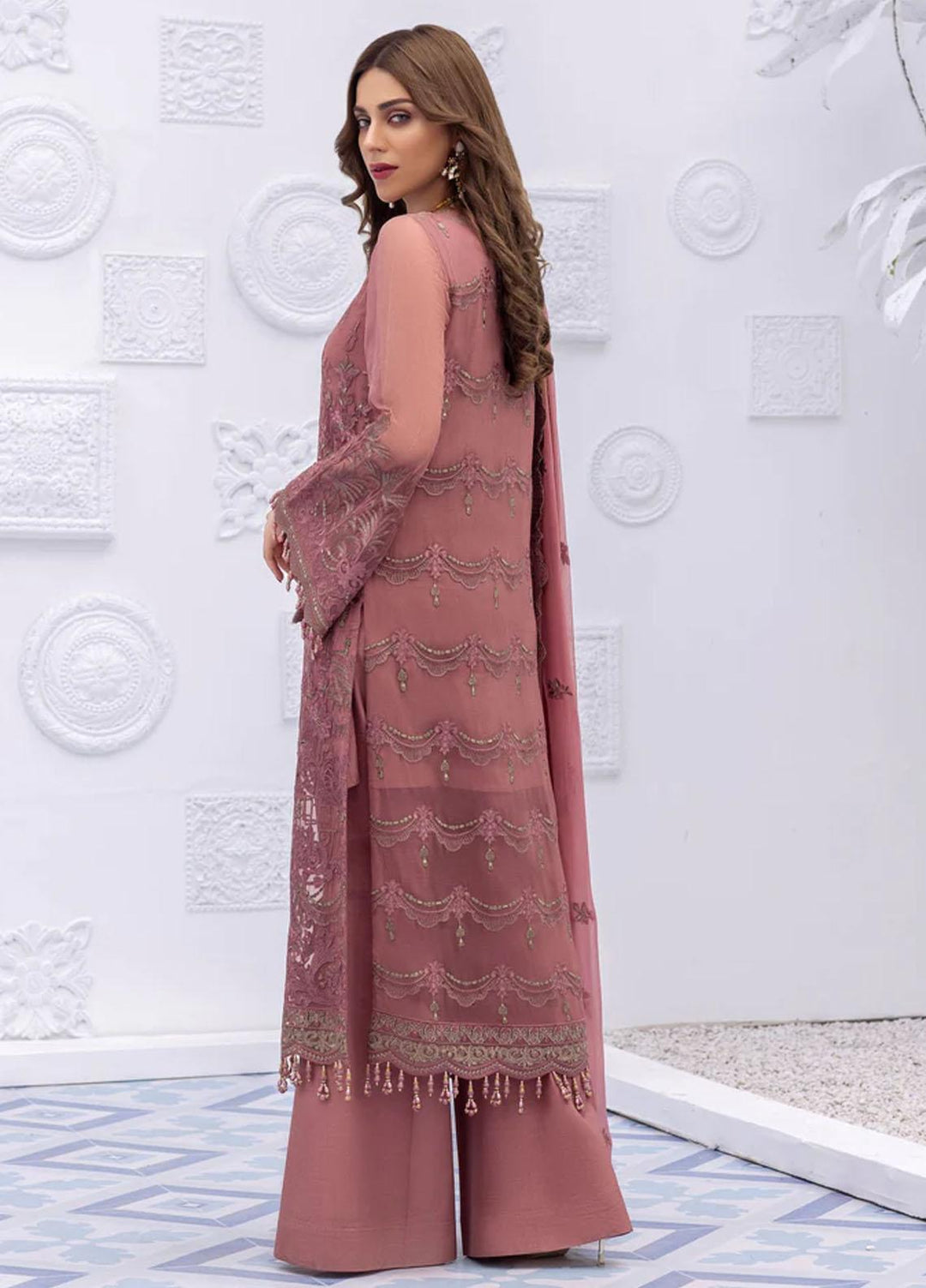 Flossie Embroidered Chiffon Suits Unstitched 3 Piece CAMELLIA ROSE - Luxury Collection