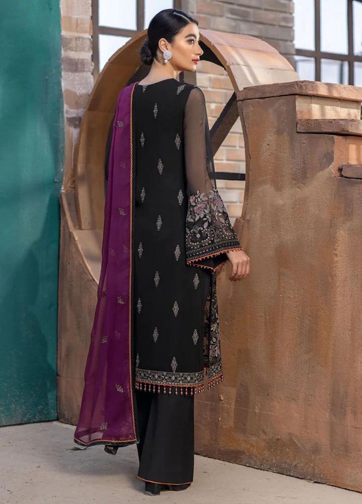 Flossie Embroidered Chiffon Suits Unstitched 3 Piece COAL BLACK - Luxury Collection