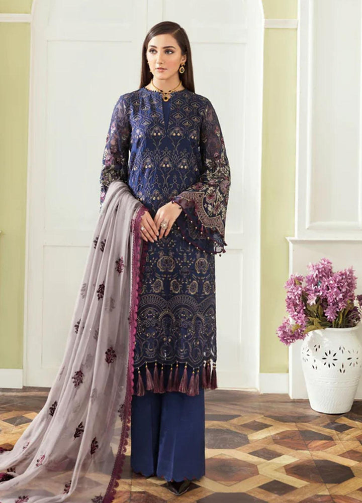 Flossie Embroidered Chiffon Suits Unstitched 3 Piece COBALT - Luxury Collection