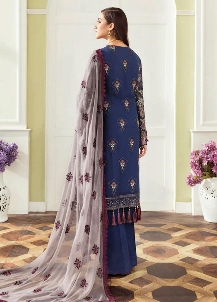 Flossie Embroidered Chiffon Suits Unstitched 3 Piece COBALT - Luxury Collection