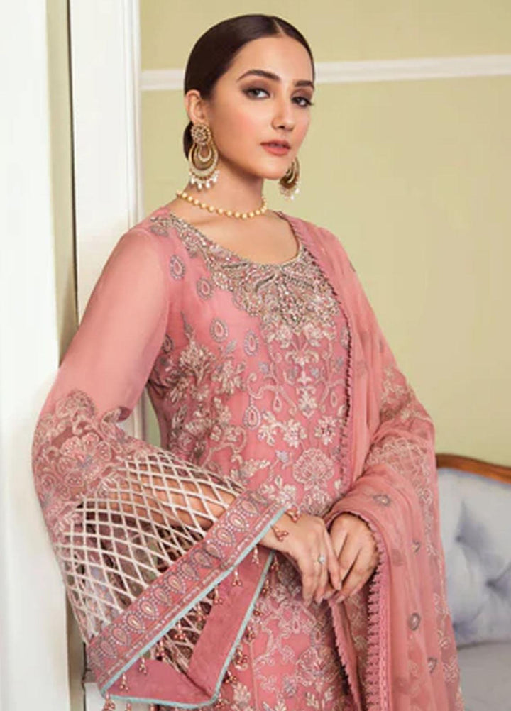Flossie Embroidered Chiffon Suits Unstitched 3 Piece CONCH SHELL - Luxury Collection