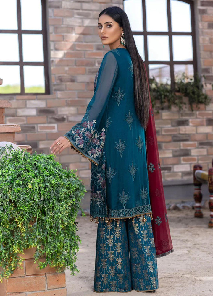 Flossie Embroidered Chiffon Suits Unstitched 3 Piece CRYSTAL TEAL - Luxury Collection