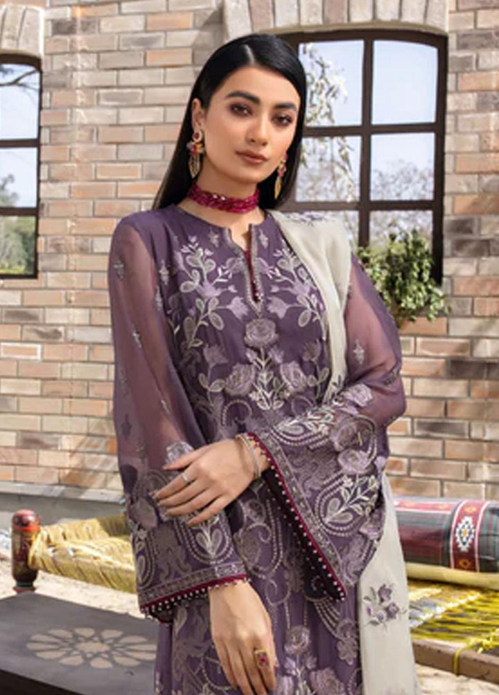 Flossie Embroidered Chiffon Suits Unstitched 3 Piece DEWBERRY - Luxury Collection