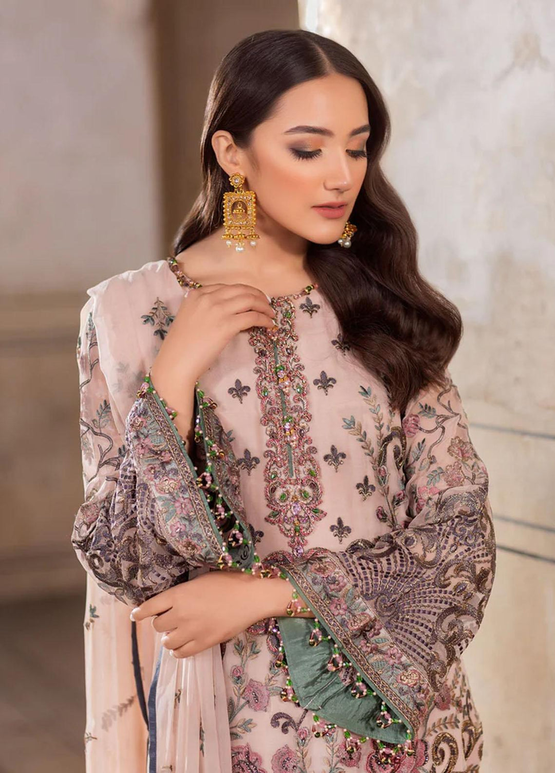 Flossie Embroidered Chiffon Suits Unstitched 3 Piece DOVE - Luxury Collection