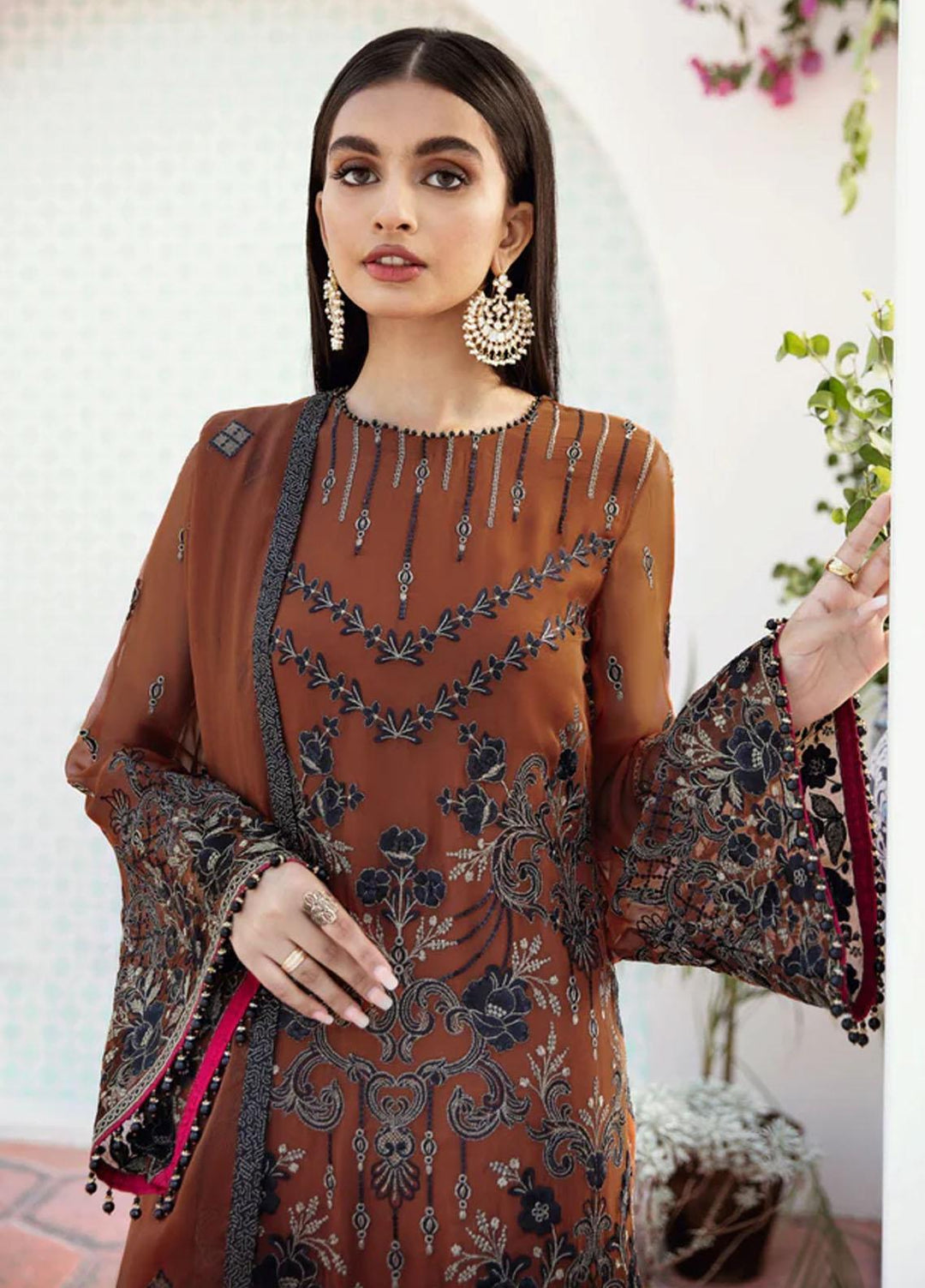 Flossie Embroidered Chiffon Suits Unstitched 3 Piece FLAMINGO - Luxury Collection