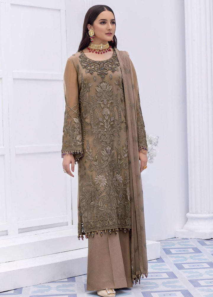 Flossie Embroidered Chiffon Suits Unstitched 3 Piece FROSTED ALMOND - Luxury Collection