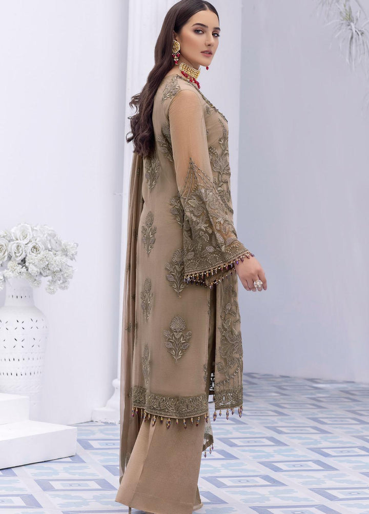 Flossie Embroidered Chiffon Suits Unstitched 3 Piece FROSTED ALMOND - Luxury Collection