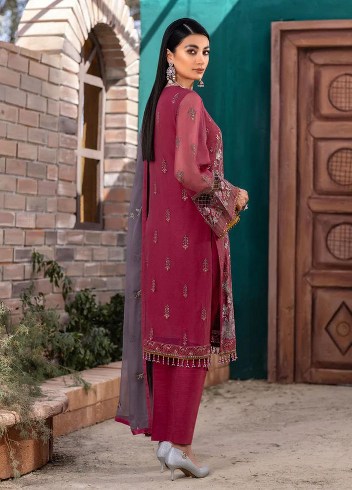 Flossie Embroidered Chiffon Suits Unstitched 3 Piece GERANIUM - Luxury Collection