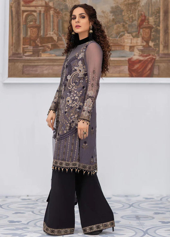 Flossie Embroidered Chiffon Suits Unstitched 3 Piece GREY QUILL - Luxury Collection