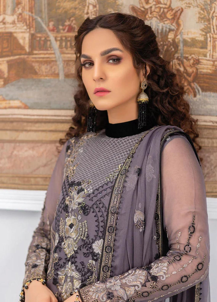 Flossie Embroidered Chiffon Suits Unstitched 3 Piece GREY QUILL - Luxury Collection