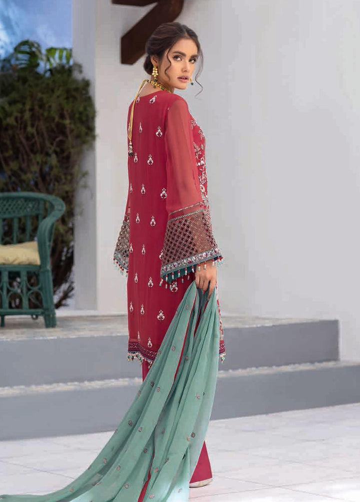Flossie Embroidered Chiffon Suits Unstitched 3 Piece HAUTE RED - Luxury Collection