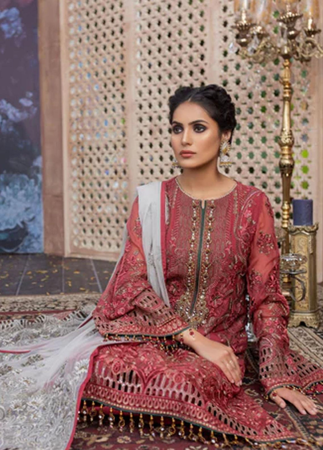 Flossie Embroidered Chiffon Suits Unstitched 3 Piece HIBISCUS - Luxury Collection