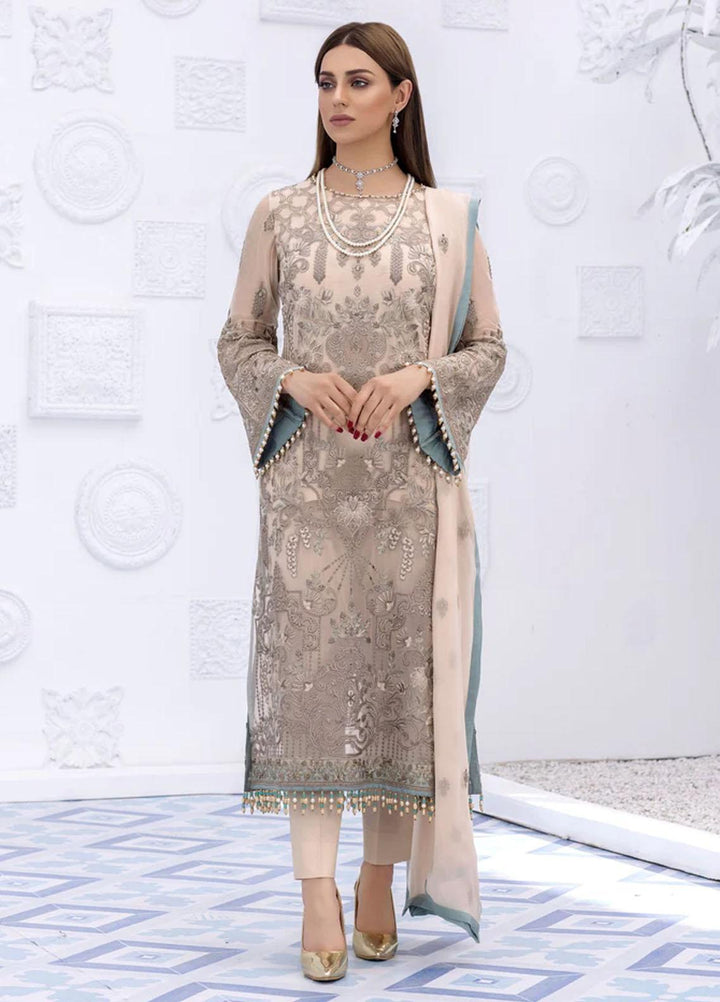 Flossie Embroidered Chiffon Suits Unstitched 3 Piece HONEY PEACH - Luxury Collection