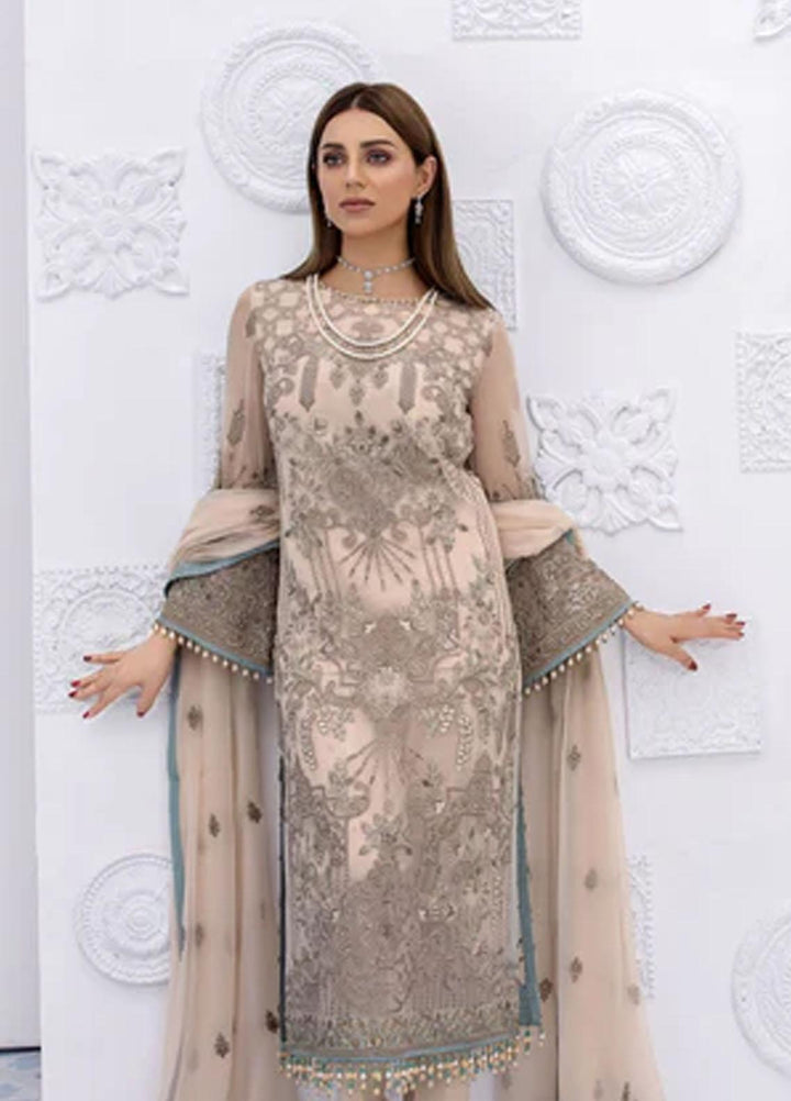 Flossie Embroidered Chiffon Suits Unstitched 3 Piece HONEY PEACH - Luxury Collection