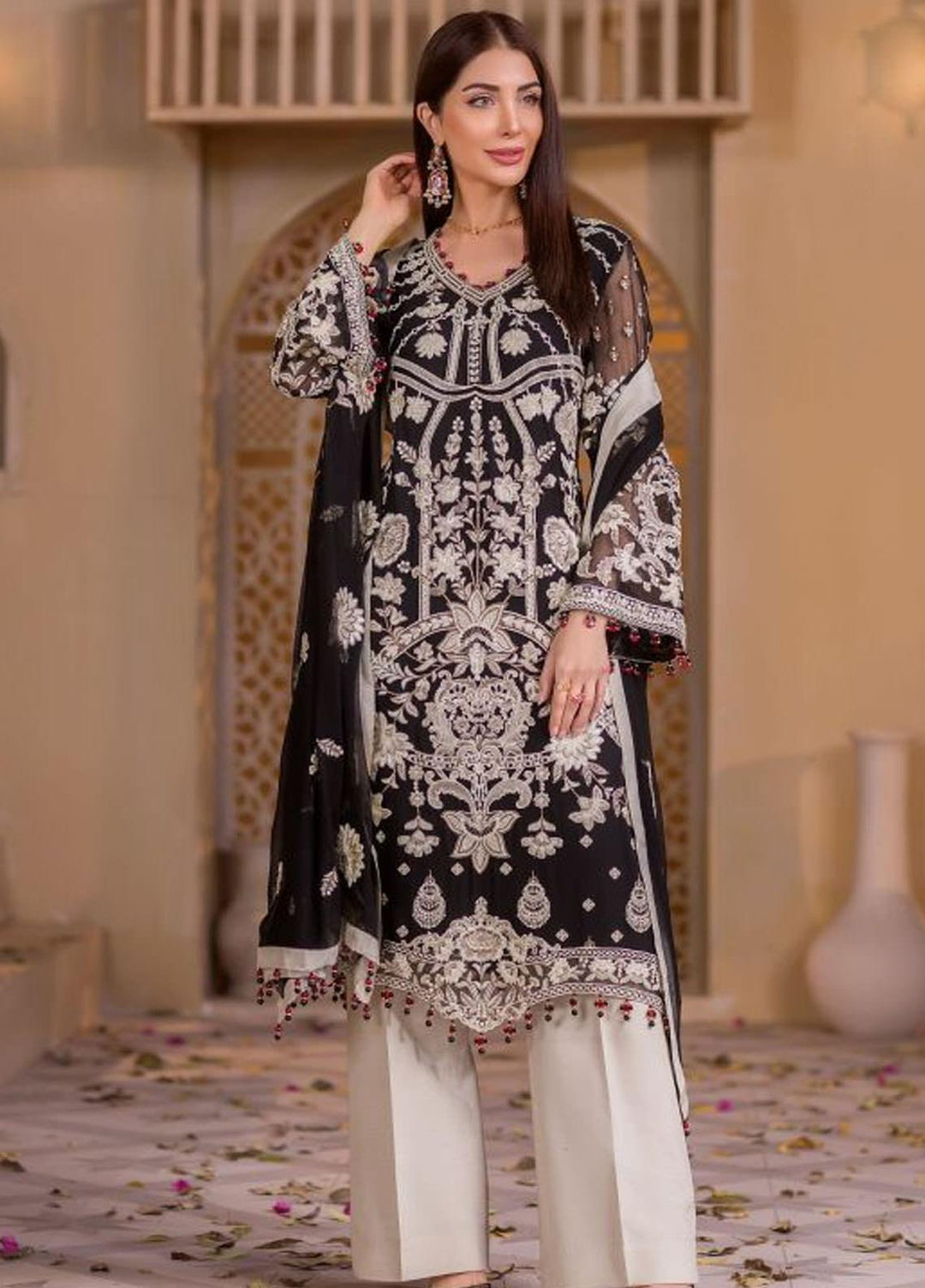 Flossie Embroidered Chiffon Suits Unstitched 3 Piece LA FORET - Luxury Collection