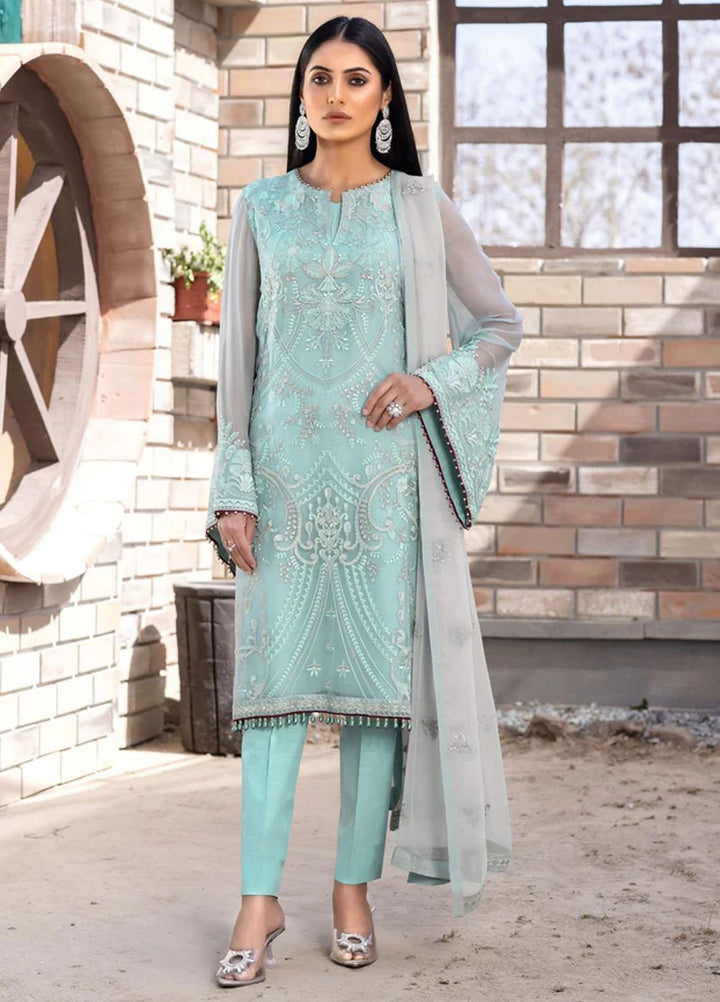 Flossie Embroidered Chiffon Suits Unstitched 3 Piece LIMPET SHELL - Luxury Collection