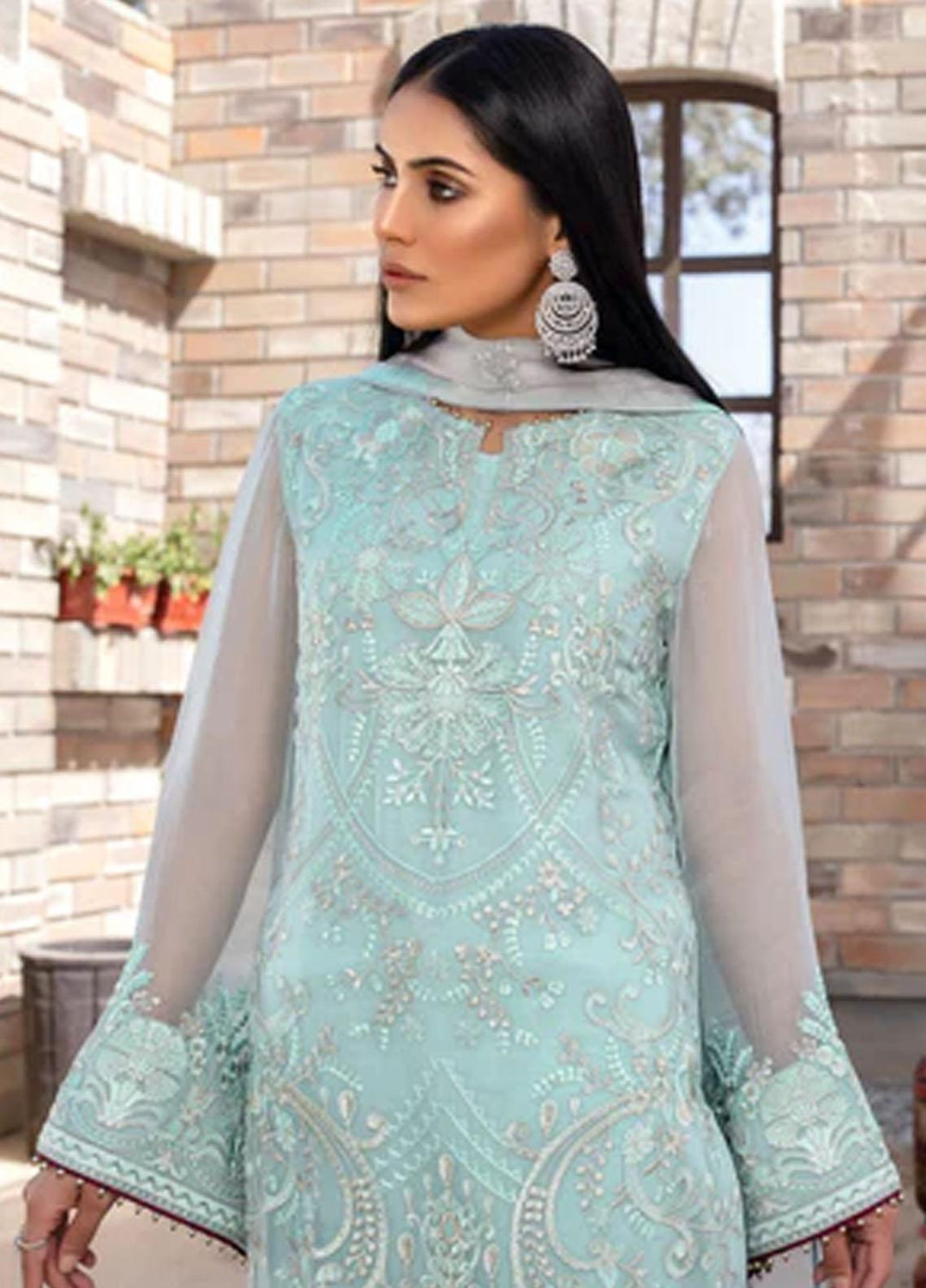 Flossie Embroidered Chiffon Suits Unstitched 3 Piece LIMPET SHELL - Luxury Collection