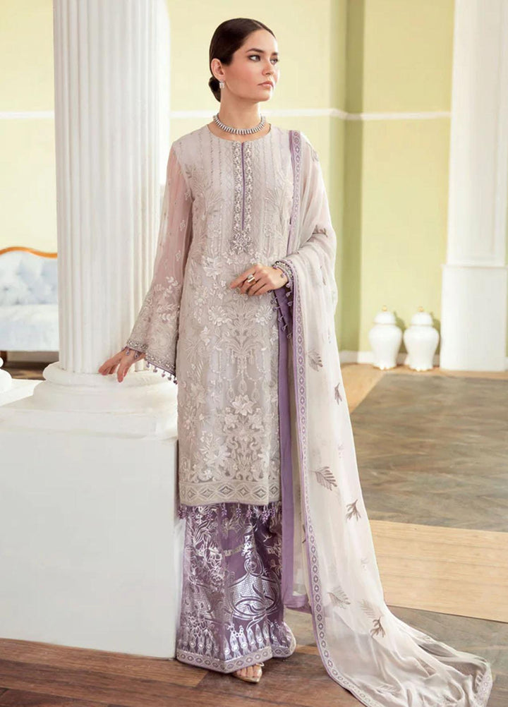 Flossie Embroidered Chiffon Suits Unstitched 3 Piece MARSHMALLOW - Luxury Collection