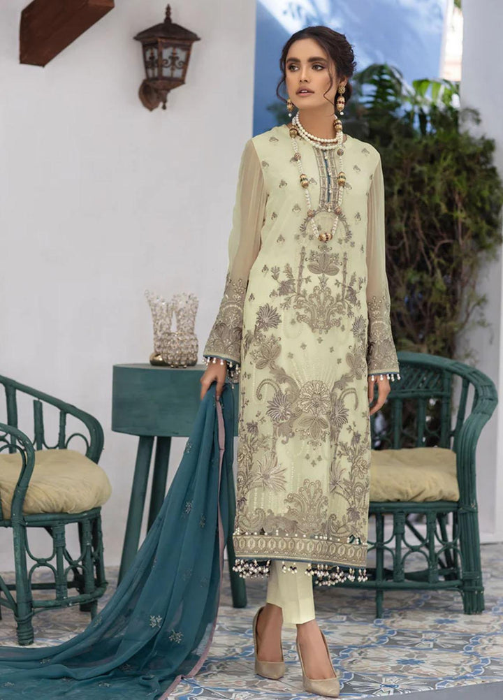 Flossie Embroidered Chiffon Suits Unstitched 3 Piece MELLOW BUFF - Luxury Collection