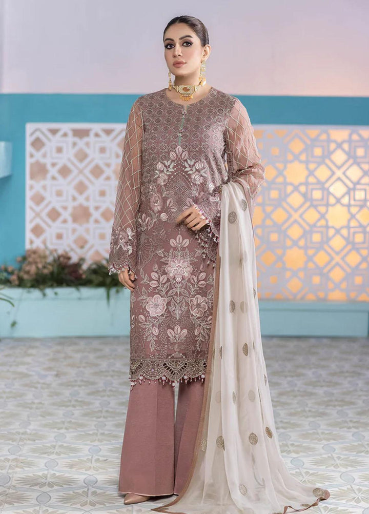 Flossie Embroidered Chiffon Suits Unstitched 3 Piece MELLOW ROSE - Luxury Collection