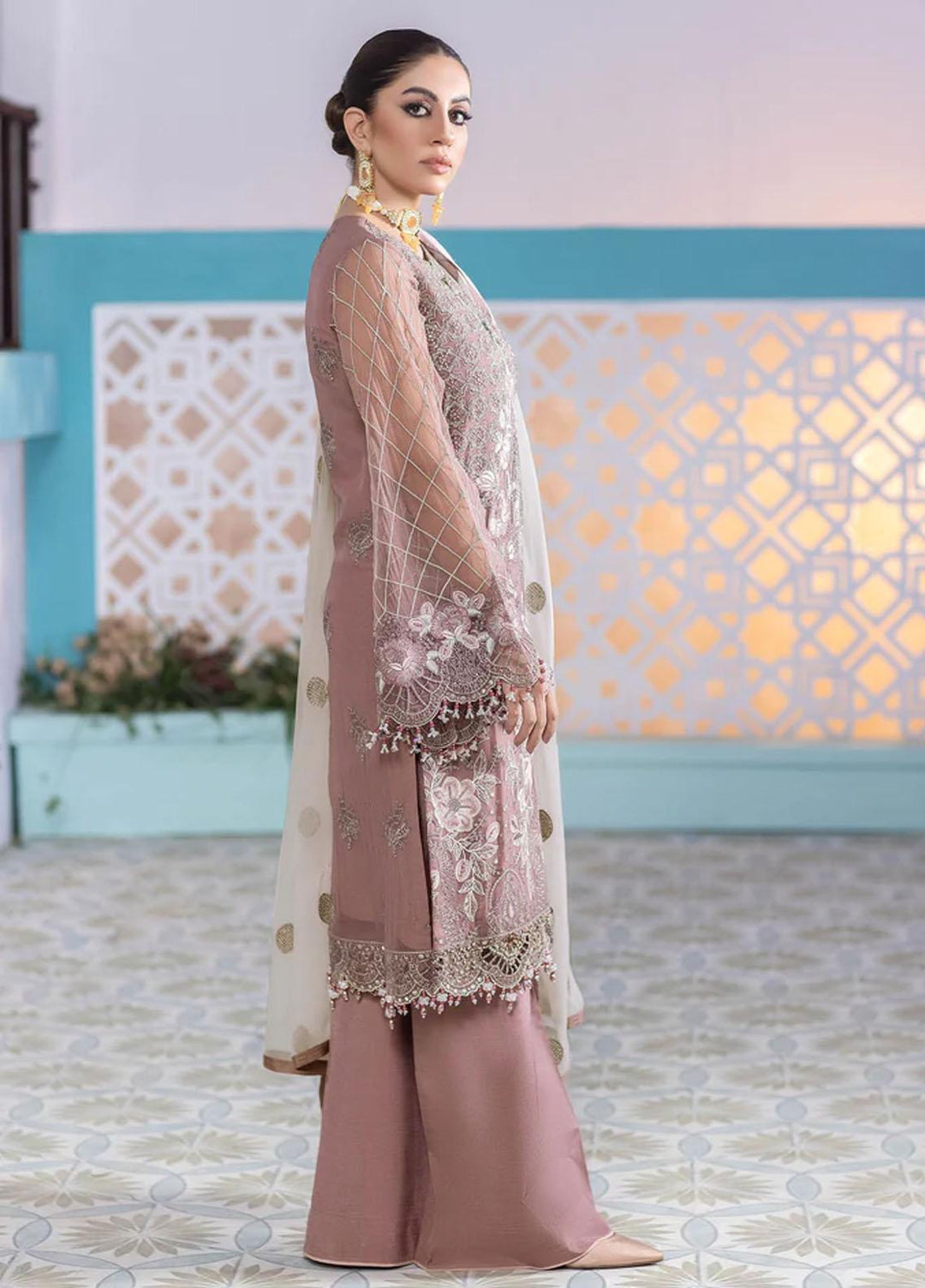 Flossie Embroidered Chiffon Suits Unstitched 3 Piece MELLOW ROSE - Luxury Collection