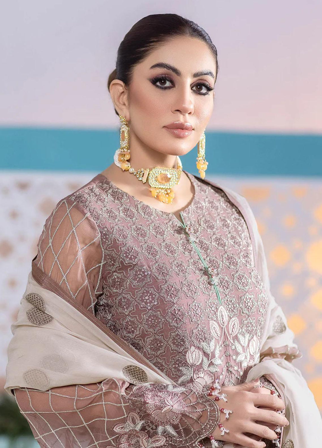 Flossie Embroidered Chiffon Suits Unstitched 3 Piece MELLOW ROSE - Luxury Collection