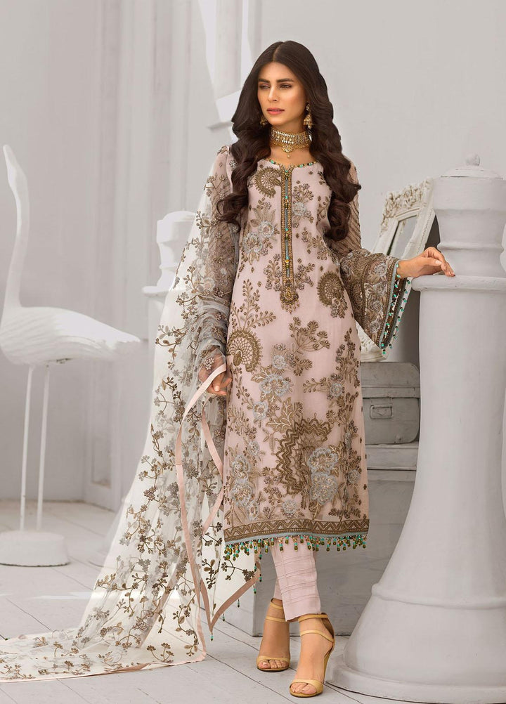 Flossie Embroidered Chiffon Suits Unstitched 3 Piece MINK BLOSSOM - Luxury Collection