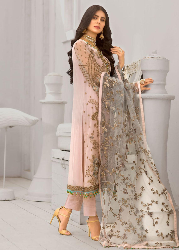Flossie Embroidered Chiffon Suits Unstitched 3 Piece MINK BLOSSOM - Luxury Collection