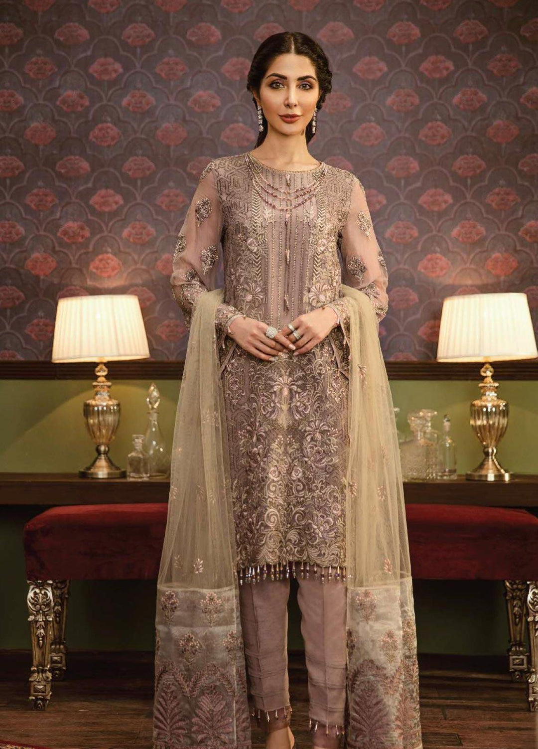 Flossie Embroidered Chiffon Suits Unstitched 3 Piece NOIR - Luxury Collection