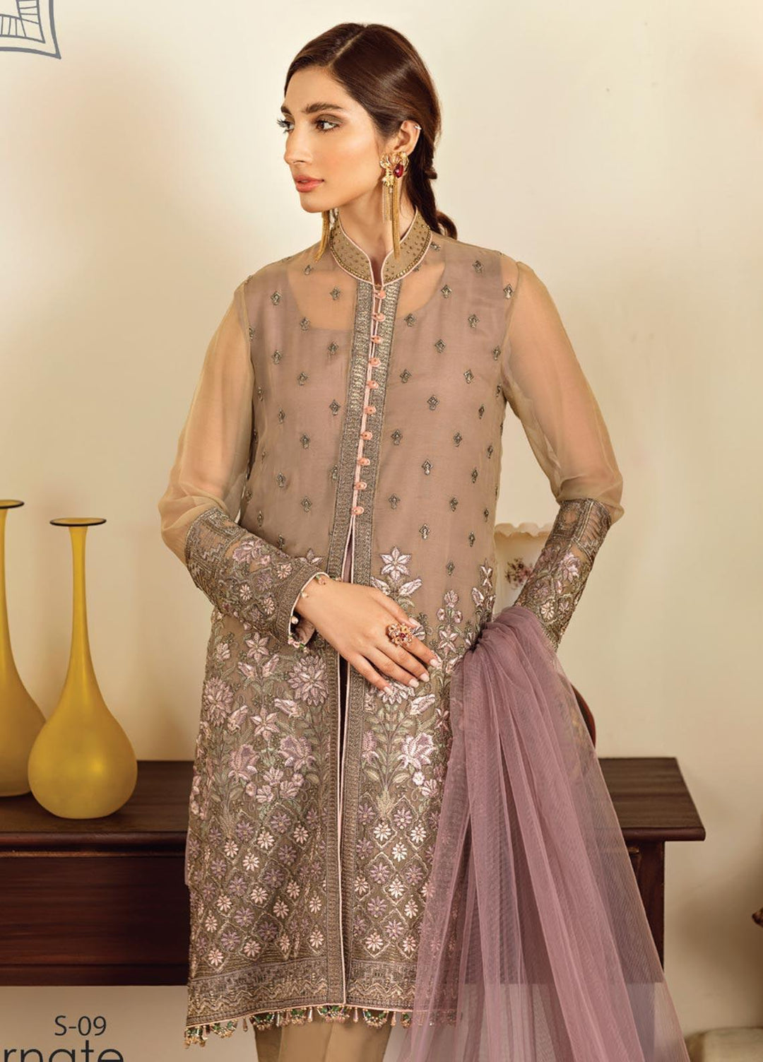 Flossie Embroidered Chiffon Suits Unstitched 3 Piece ORNATE - Luxury Collection