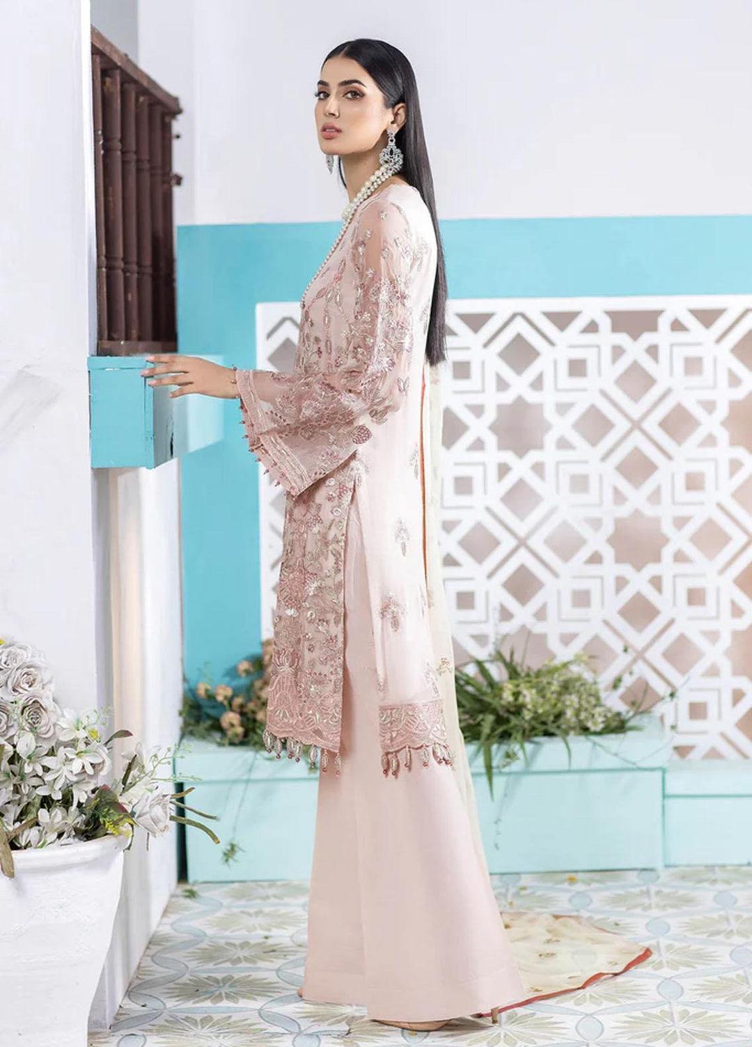 Flossie Embroidered Chiffon Suits Unstitched 3 Piece POWDER PUFF - Luxury Collection
