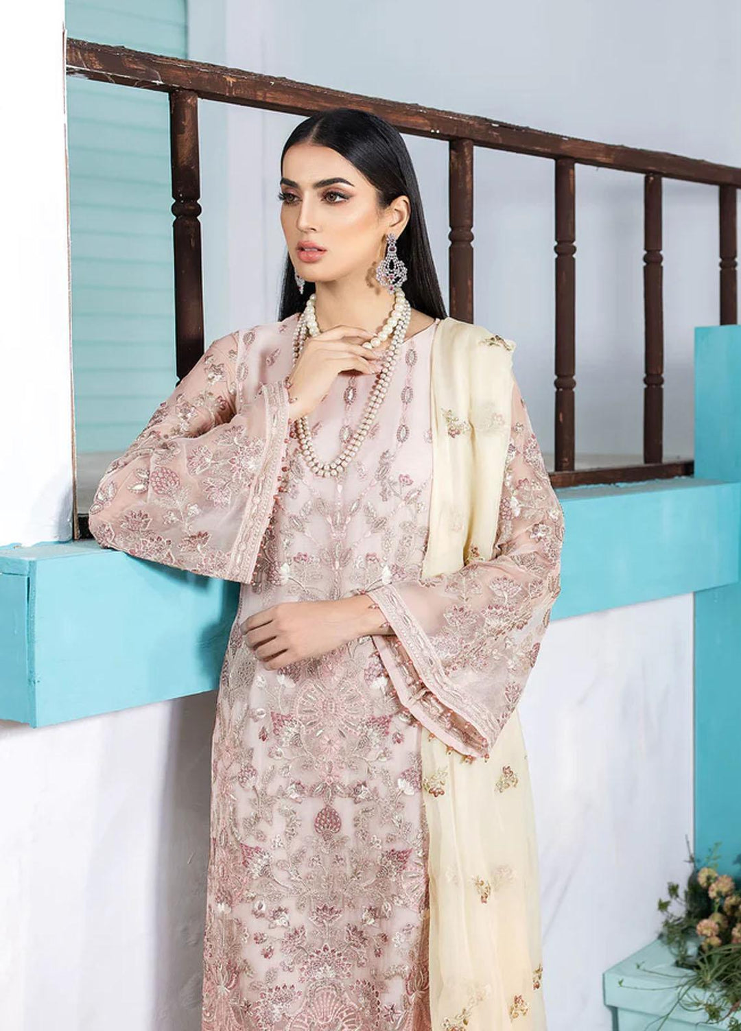 Flossie Embroidered Chiffon Suits Unstitched 3 Piece POWDER PUFF - Luxury Collection