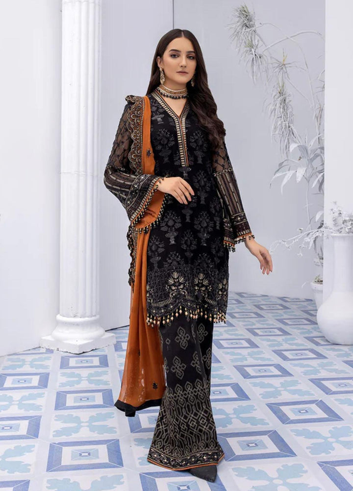 Flossie Embroidered Chiffon Suits Unstitched 3 Piece RAVEN - Luxury Collection