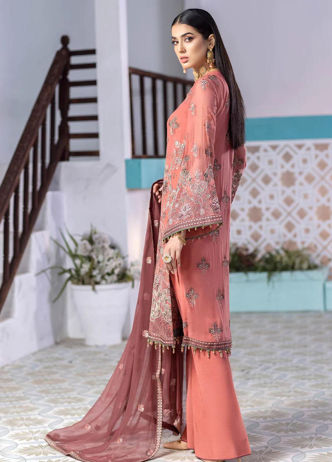 Flossie Embroidered Chiffon Suits Unstitched 3 Piece ROSE VALE - Luxury Collection