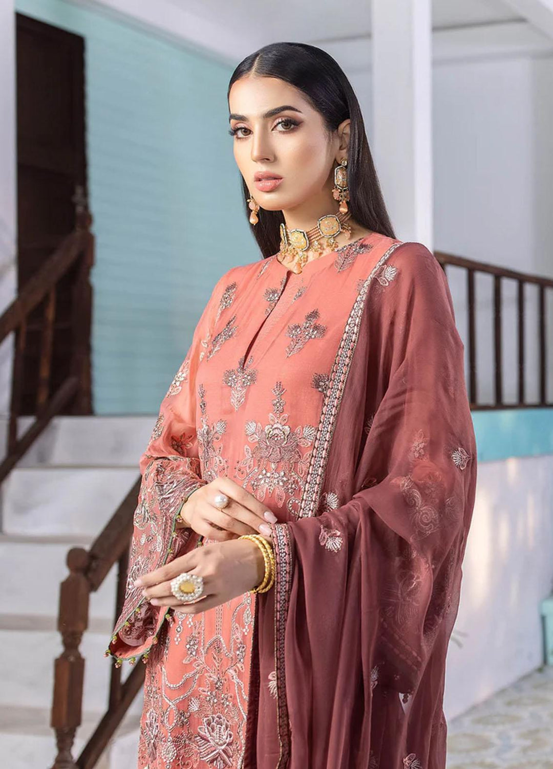 Flossie Embroidered Chiffon Suits Unstitched 3 Piece ROSE VALE - Luxury Collection
