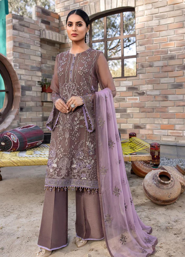 Flossie Embroidered Chiffon Suits Unstitched 3 Piece SEPIA - Luxury Collection