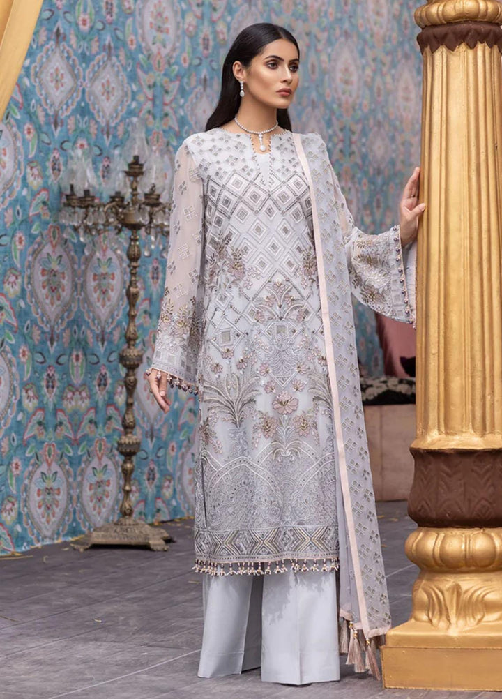 Flossie Embroidered Chiffon Suits Unstitched 3 Piece SILVER FROST - Luxury Collection